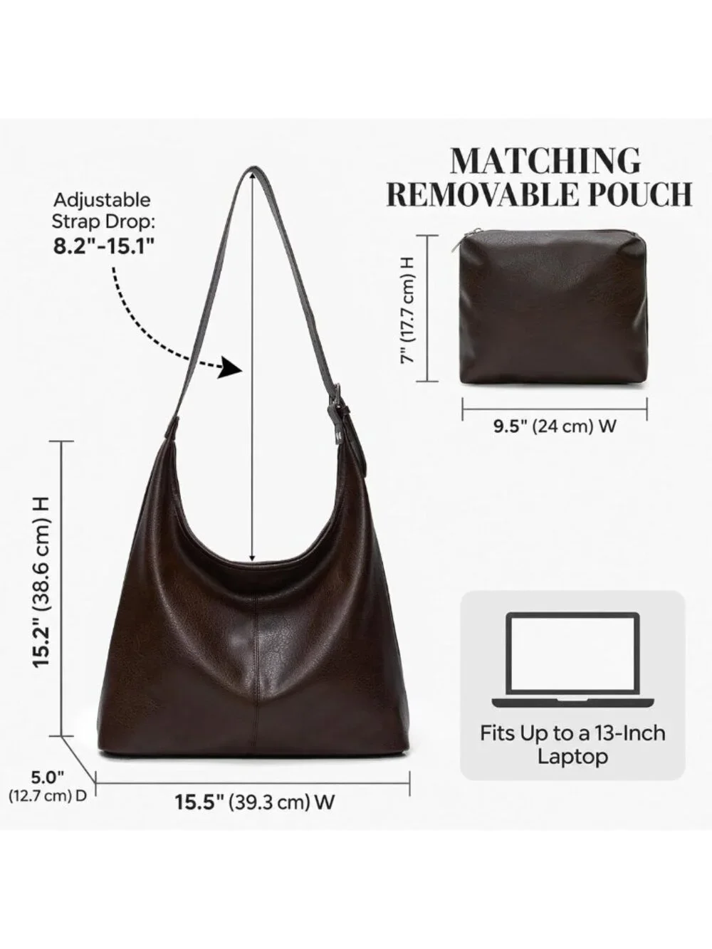 Vegan Leather Slouchy Hobo Bag for Women, Stylish Shoulder Tote with Pouch